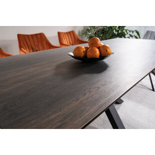 Stół rozkładany z ceramicznym blatem Columbus 160-240x90cm efekt drewna / czarny mat Signal
