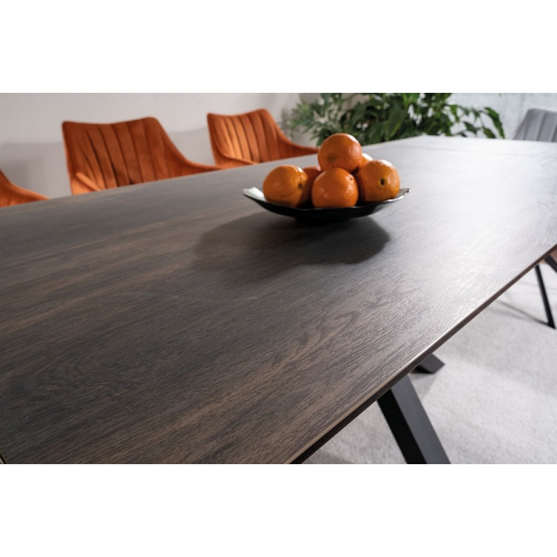 Stół rozkładany z ceramicznym blatem Columbus 160-240x90cm efekt drewna / czarny mat Signal