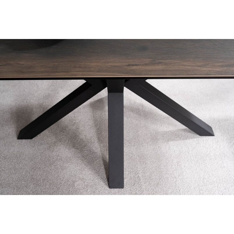 Stół rozkładany z ceramicznym blatem Columbus 160-240x90cm efekt drewna / czarny mat Signal