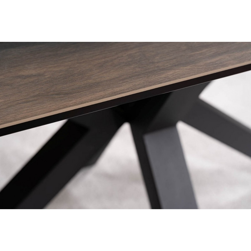 Stół rozkładany z ceramicznym blatem Columbus 160-240x90cm efekt drewna / czarny mat Signal
