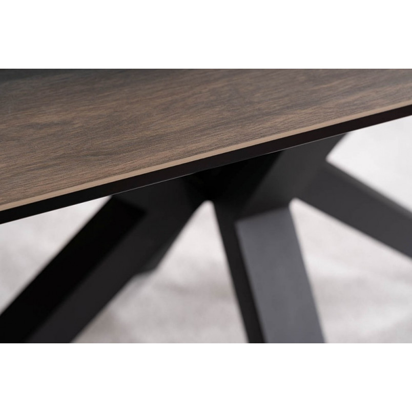 Stół rozkładany z ceramicznym blatem Columbus 160x90cm efekt drewna / czarny mat Signal