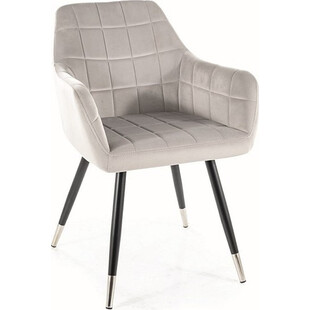 Krzesło welurowe nowoczesne Nuxe Velvet jasny szary / czarny / chrom Signal