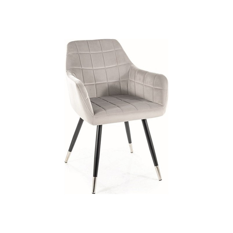 Krzesło welurowe nowoczesne Nuxe Velvet jasny szary / czarny / chrom Signal