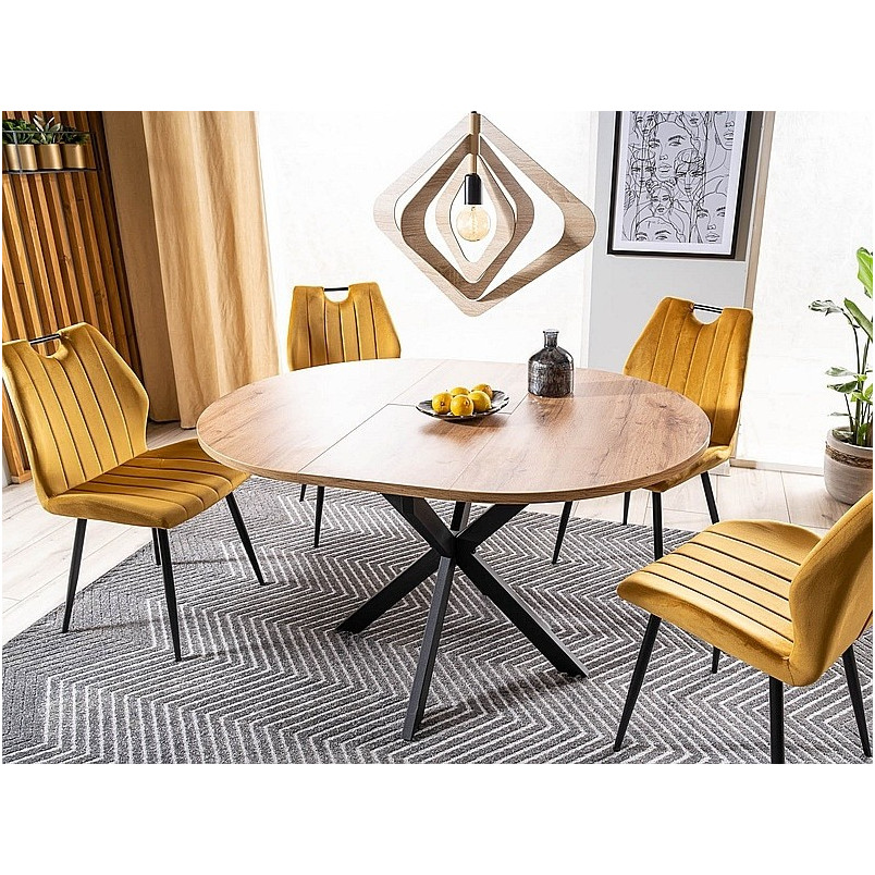 Stół okrągły rozkładany Gaston 100cm dąb artisan / czarny mat Signal
