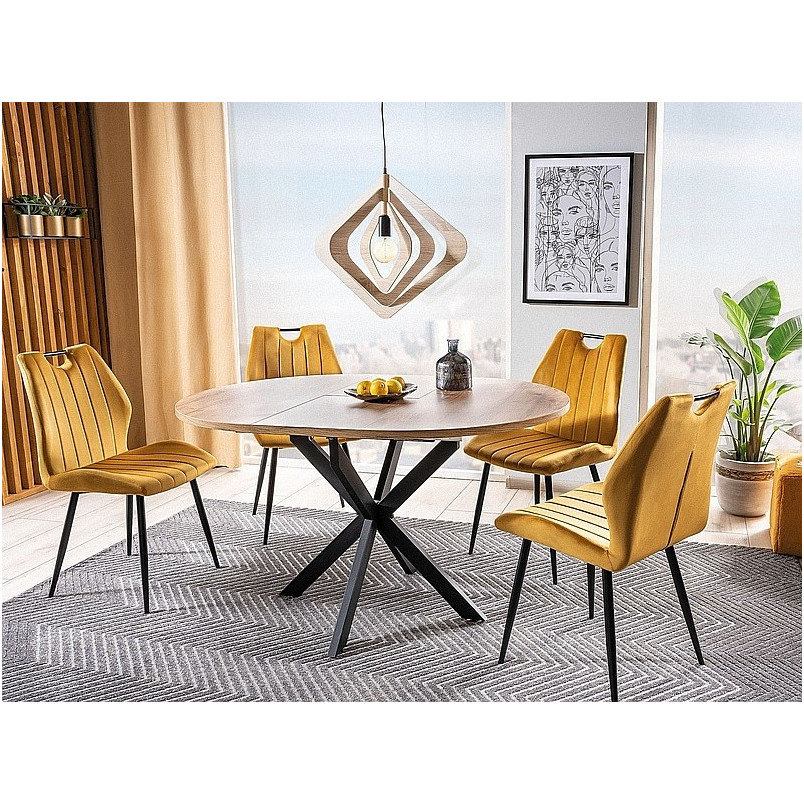 Stół okrągły rozkładany Gaston 100cm dąb artisan / czarny mat Signal
