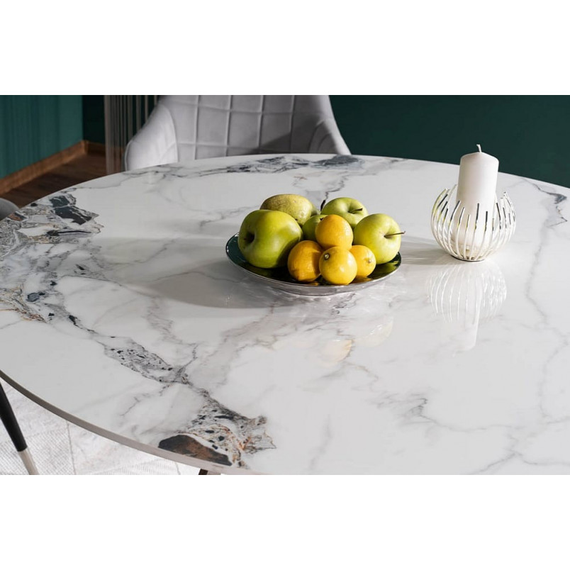 Stół ceramiczny glamour Murano 120cm biały efekt marmuru / chrom Signal