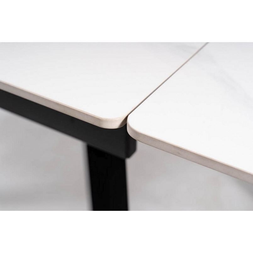 Stół rozkładany ceramiczny John 120-180x85cm biały efekt marmuru / czarny Signal