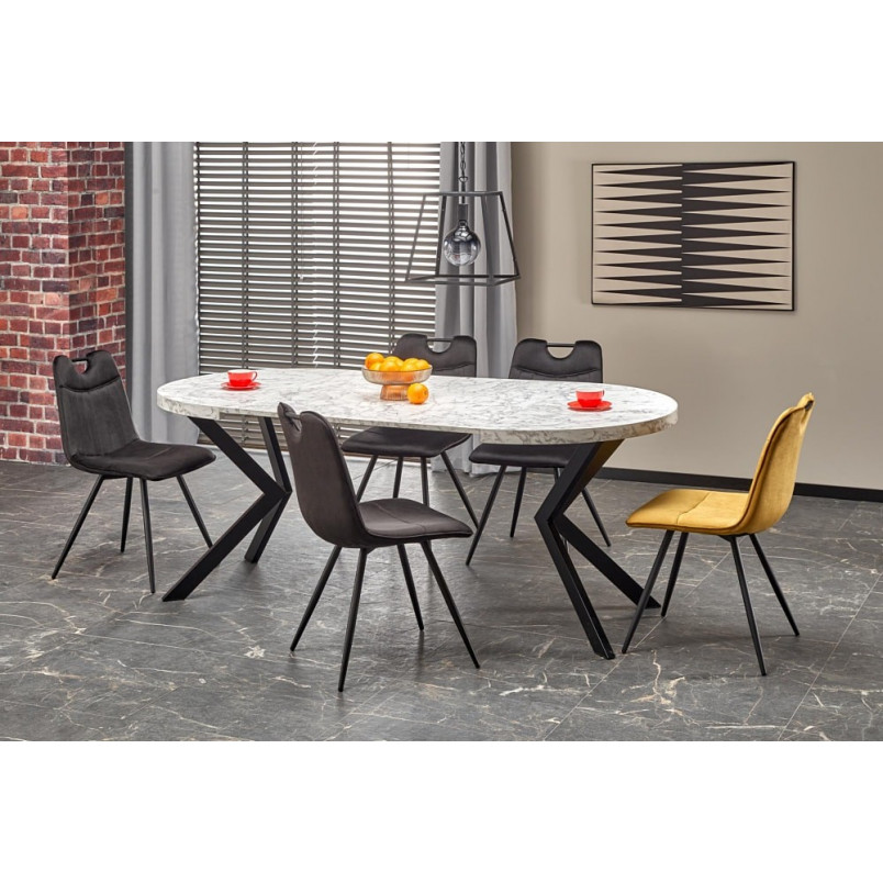 Stół okrągły rozkładany loft Peroni 100cm biały marmur / czarny Halmar