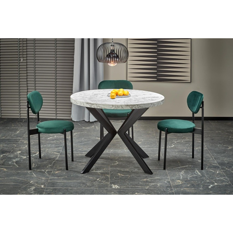 Stół okrągły rozkładany loft Peroni 100cm biały marmur / czarny Halmar