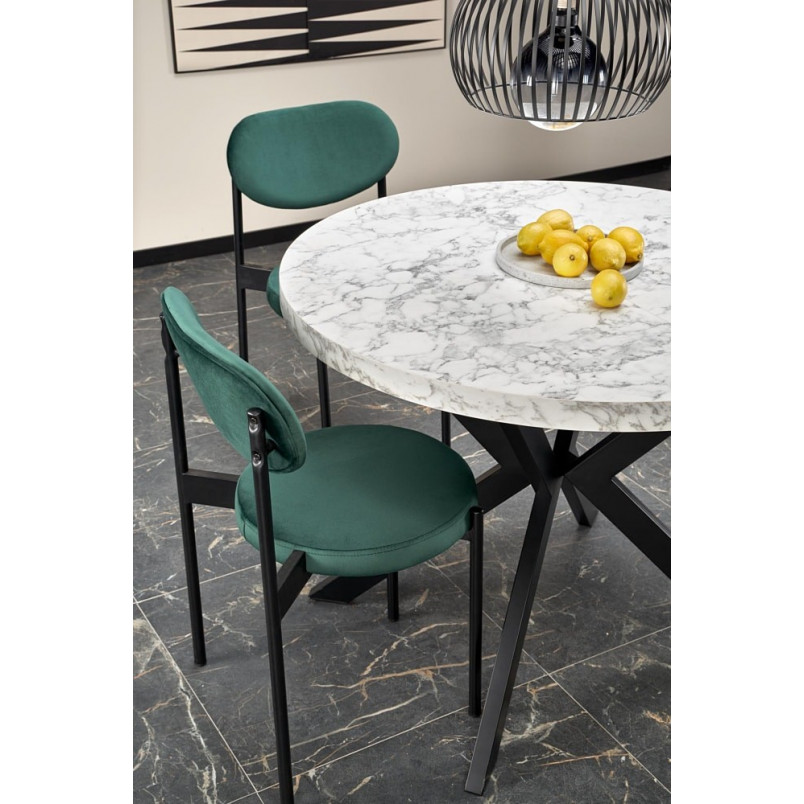 Stół okrągły rozkładany loft Peroni 100cm biały marmur / czarny Halmar