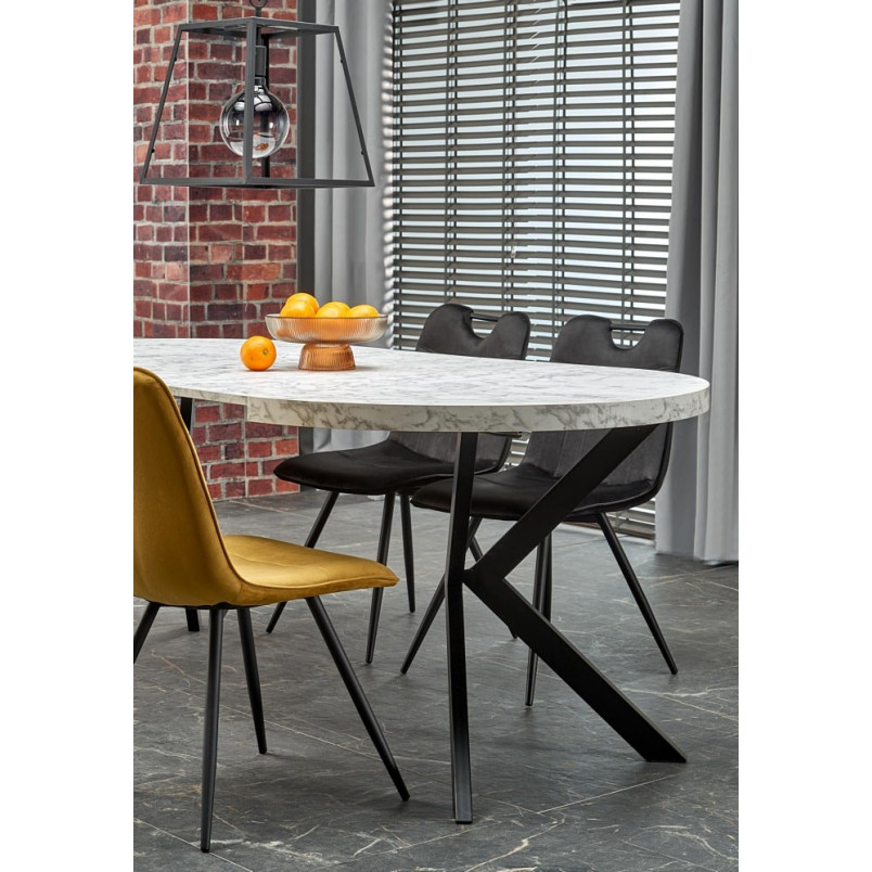 Stół okrągły rozkładany loft Peroni 100cm biały marmur / czarny Halmar