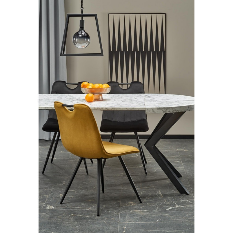 Stół okrągły rozkładany loft Peroni 100cm biały marmur / czarny Halmar