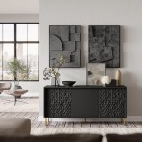Komoda nowoczesna na nóżkach Bullet 155x41cm czarny / złoty Halmar