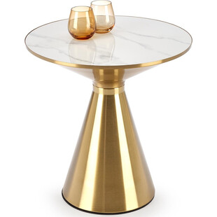 Stolik boczny glamour Tribeca 50cm biały marmur / złoty Halmar