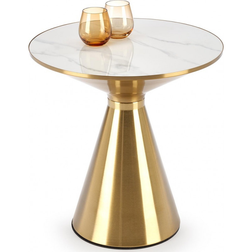 Stolik boczny glamour Tribeca 50cm biały marmur / złoty Halmar