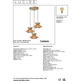 Lampa wisząca boho Tasman III 61cm Lucide