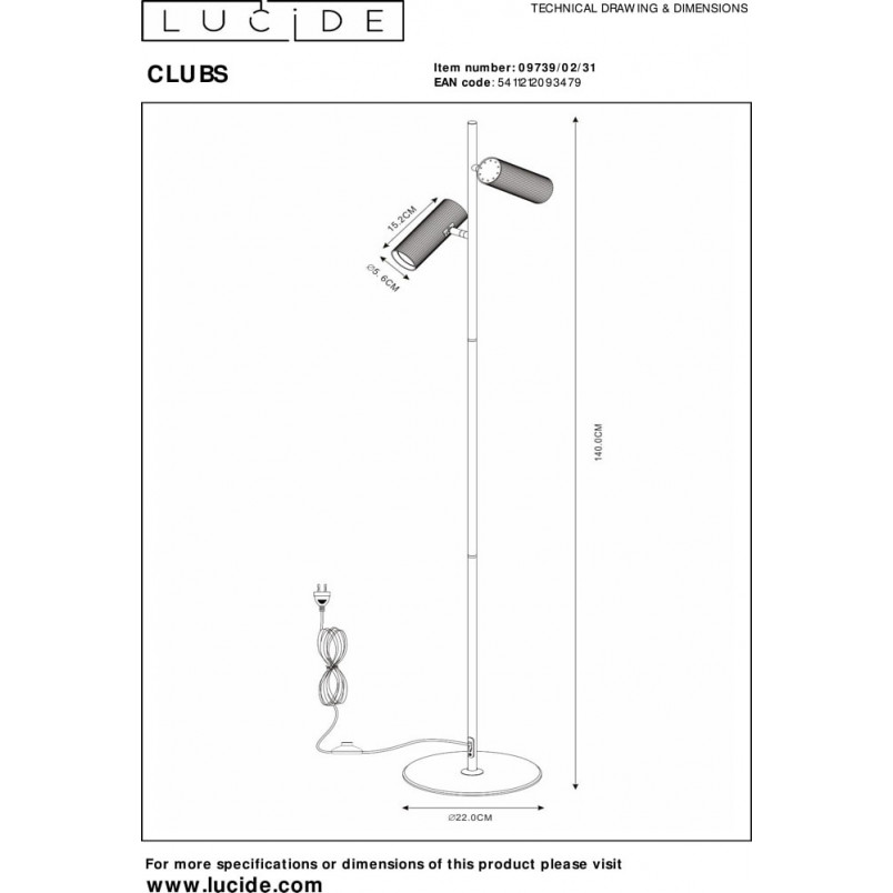 Lampa podłogowa 2 punktowa z regulacją Clubs biała Lucide