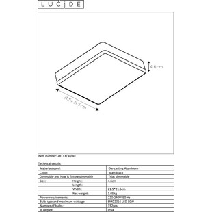 Plafon kwadratowy minimalistyczny Ceres 21 Led Czarny marki Lucide