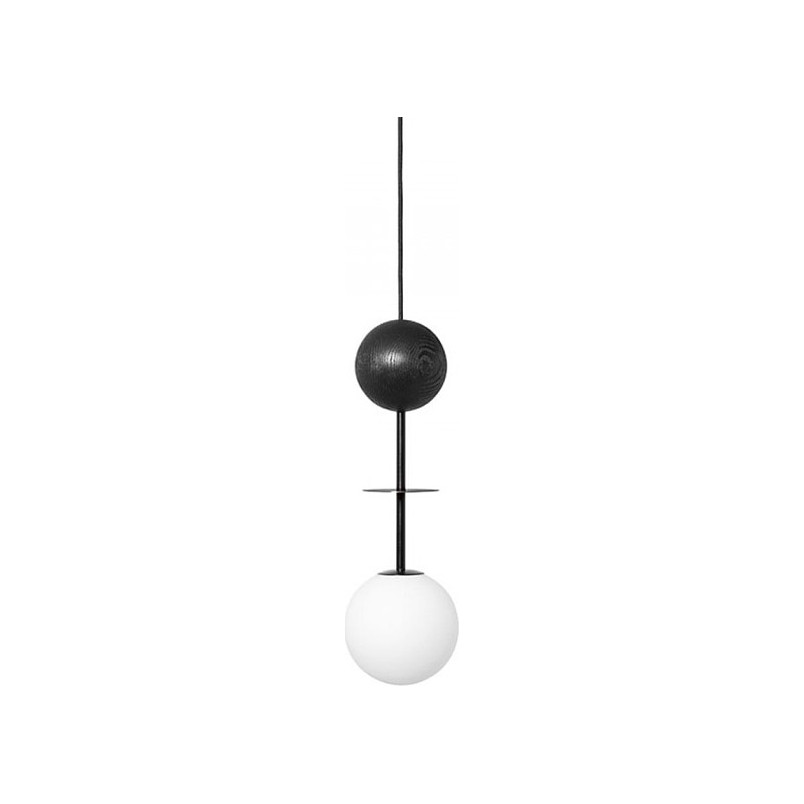Lampa wisząca szklana kula z drewnem Oio 15cm biały / czarny Ummo