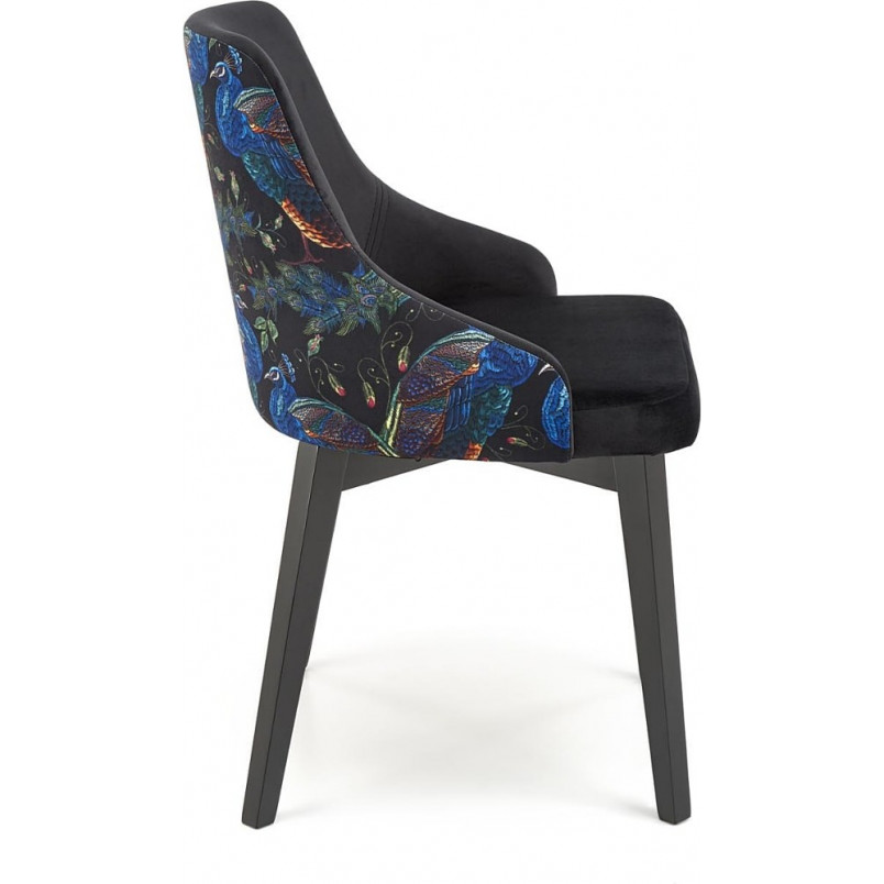 Krzesło welurowe z dekoracyjnym oparciem Endo czarne Halmar