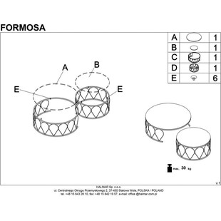 Zestaw stolików okrągłych Formosa biały marmur / czarny Halmar
