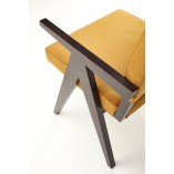 Krzesło drewniane vintage Memory Velvet musztardowy / heban Halmar