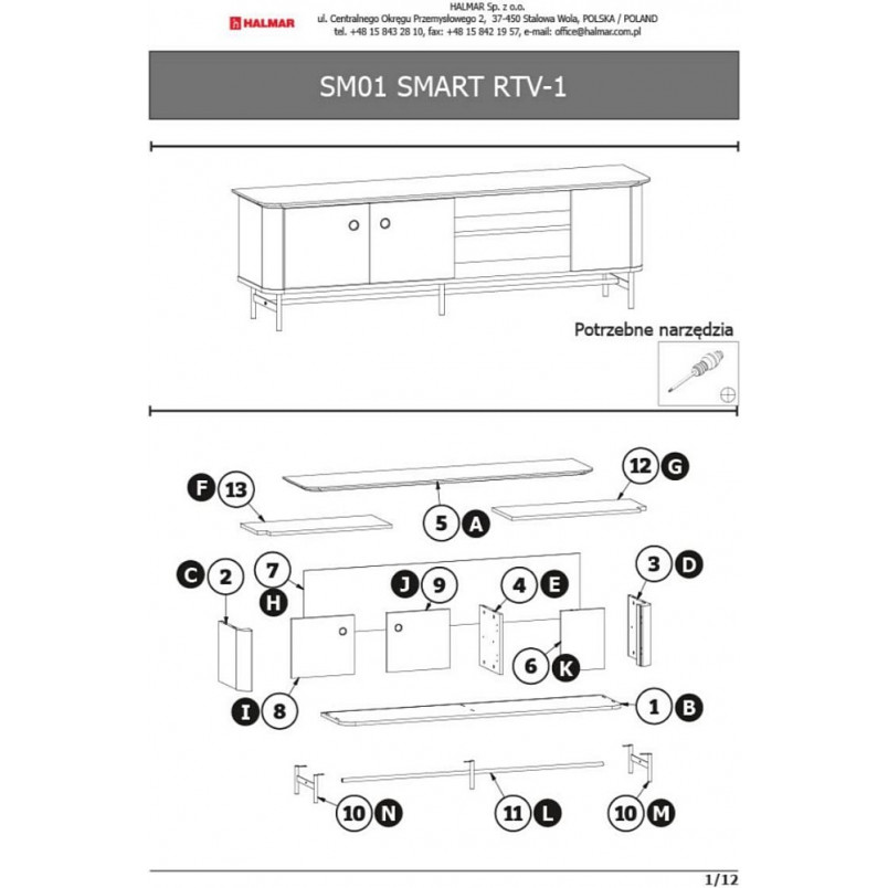 Szafka rtv na nóżkach Smart 167cm dąb naturalny / czarny Halmar