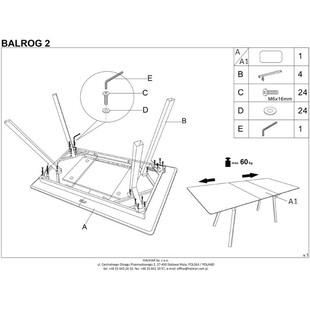 Stół rozkładany Balrog 140x80cm jasny popiel / czarny Halmar