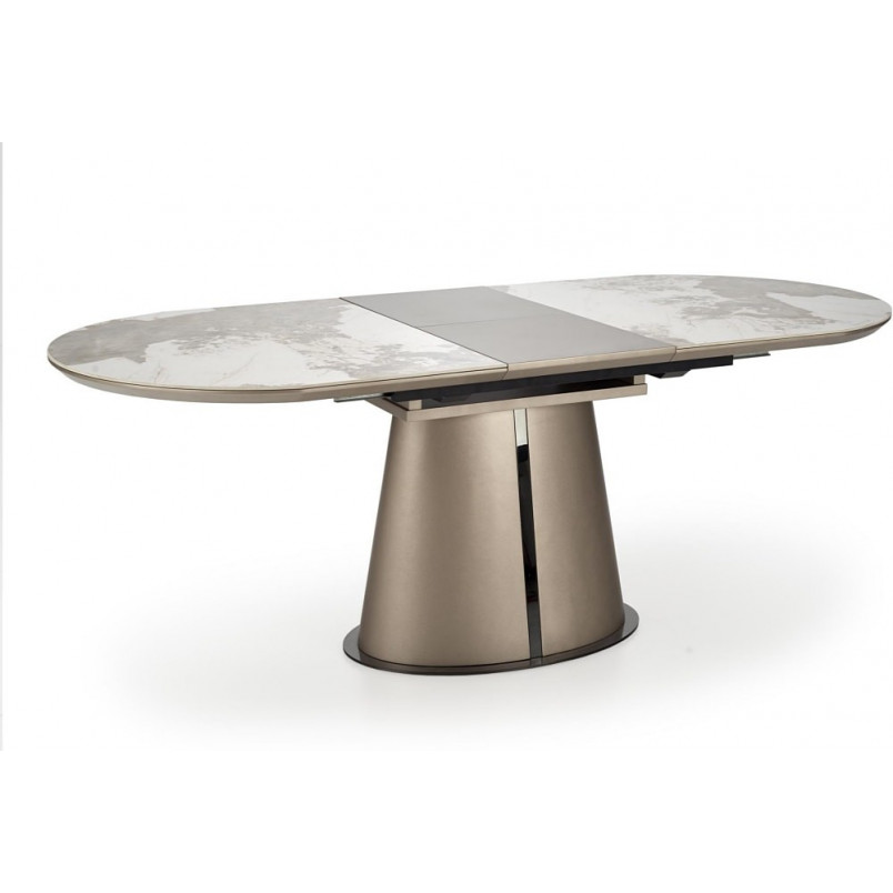 Stół rozkładany na jednej nodze Robinson 160x90cm beżowy marmur / cappuccino / czarny Halmar
