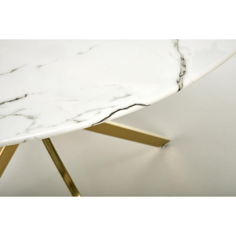 Stół szklany glamour Raymond 100cm biały marmur / złoty Halmar