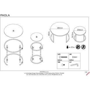 Zestaw stolików glamour Paola biały marmur / srebrny Halmar