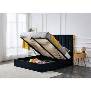 Łóżko welurowe z wysokim zagłówkiem Palazzo 160x200cm czarny / złoty Halmar
