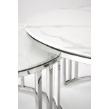 Zestaw stolików glamour Mercury biały marmur / srebrny Halmar
