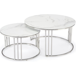 Zestaw stolików glamour Mercury biały marmur / srebrny Halmar