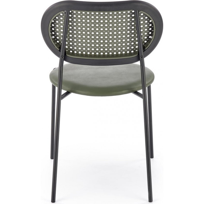 Krzesło boho z rattanowym oparciem K524 zielony / czarny Halmar