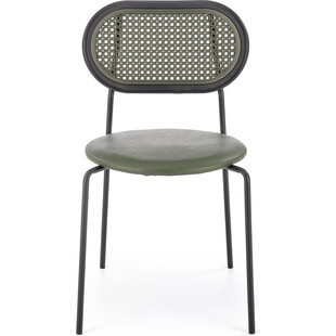 Krzesło boho z rattanowym oparciem K524 zielony / czarny Halmar