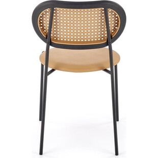 Krzesło boho z rattanowym oparciem K524 jasny brąz / czarny Halmar