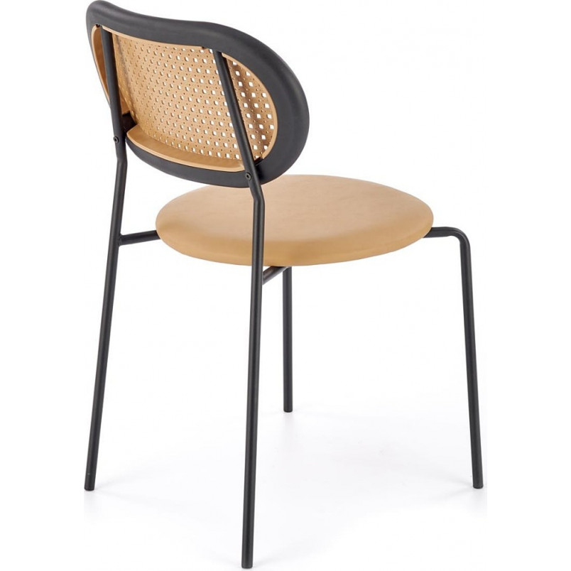 Krzesło boho z rattanowym oparciem K524 jasny brąz / czarny Halmar
