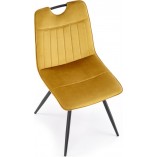 Krzesło welurowe musztardowe z uchwytem z czarnymi nogami K521