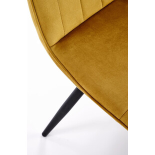 Krzesło welurowe musztardowe z uchwytem z czarnymi nogami K521