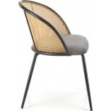 Krzesło rattanowe z welurowym siedziskiem K508 rattan / szary / czarny Halmar