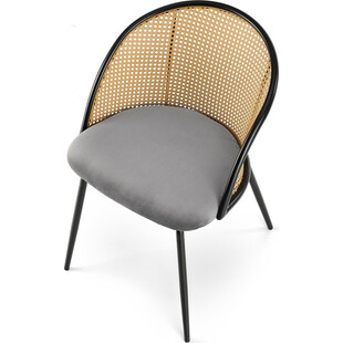Krzesło rattanowe z welurowym siedziskiem K508 rattan / szary / czarny Halmar