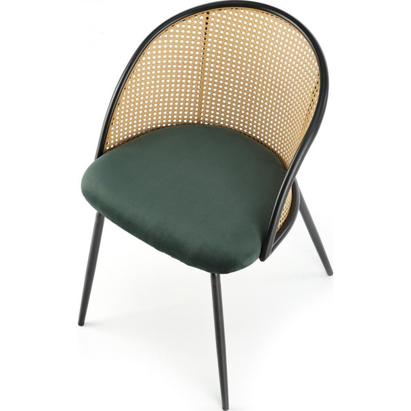 Krzesło rattanowe z welurowym siedziskiem K508 rattan / zielony / czarny Halmar