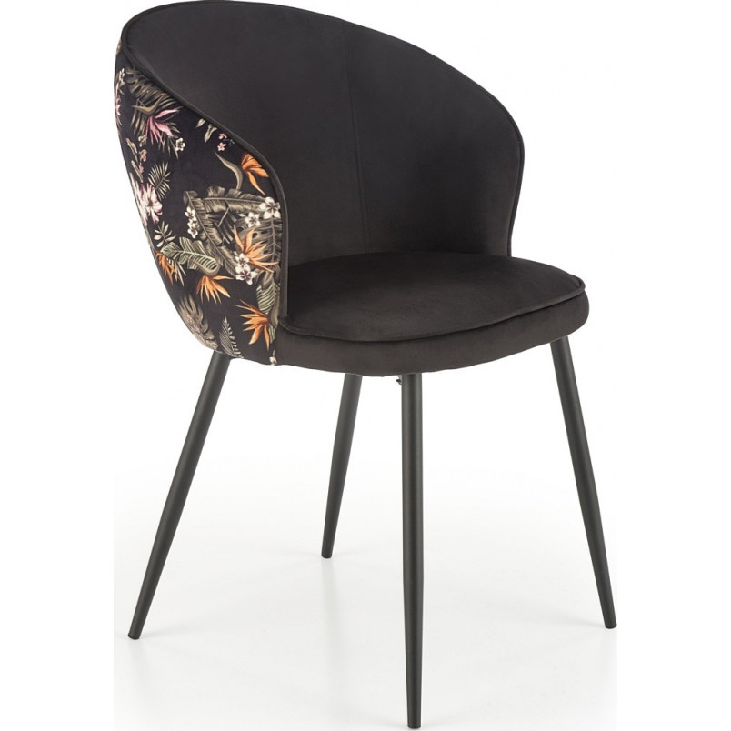 Krzesło welurowe K506 czarny / kwiatowy wzór Halmar