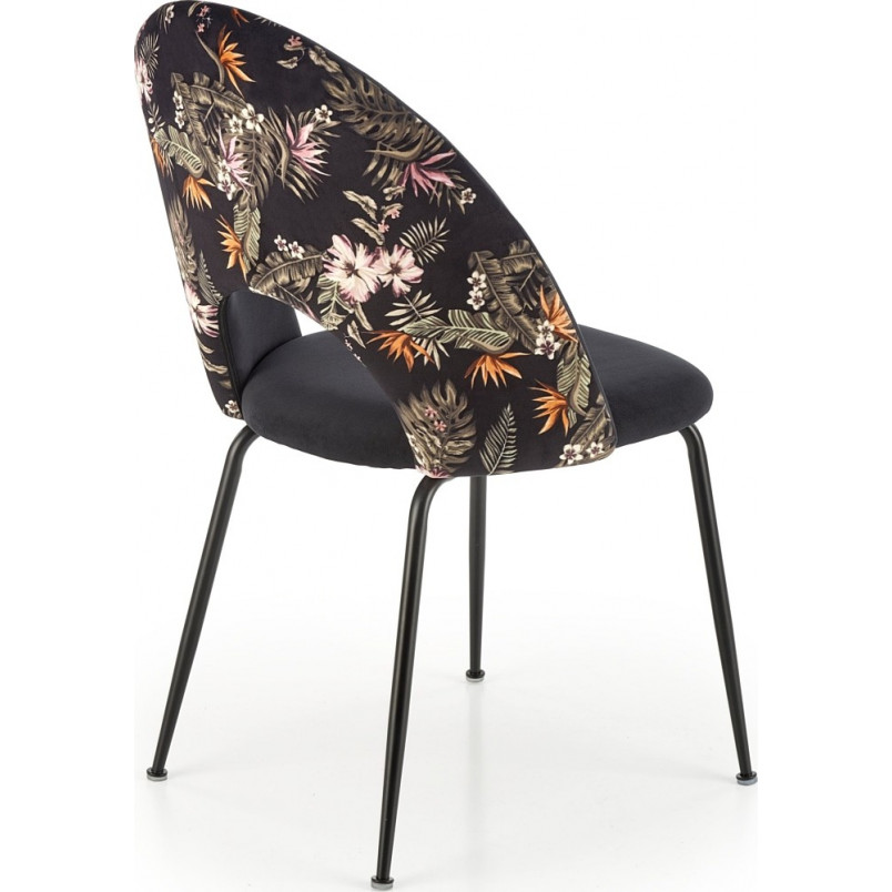 Krzesło welurowe muszelka K505 czarny / kwiatowy wzór Halmar
