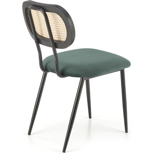 Krzesło welurowe boho z rattanowym oparciem K503 zielone Halmar