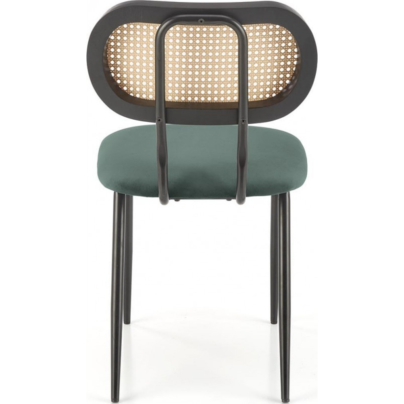 Krzesło welurowe boho z rattanowym oparciem K503 zielone Halmar