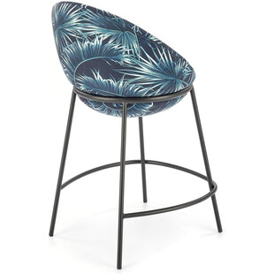 Krzesło barowe tapicerowane H118 65cm wzór palmy / czarny Halmar