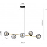 Lampa wisząca podłużna szklane kule Gravity IV 110cm grafit / złoty / czarny Emibig