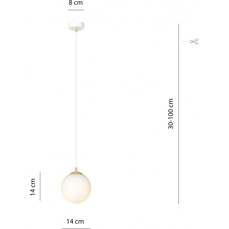Lampa wisząca szklana kula Royal 14cm biały / złoty Emibig